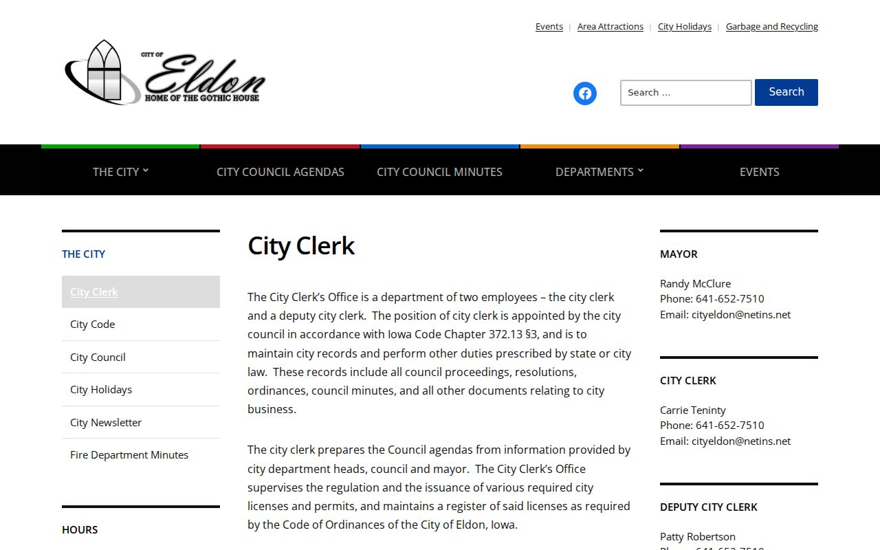Eldon city clerk office for local public records
