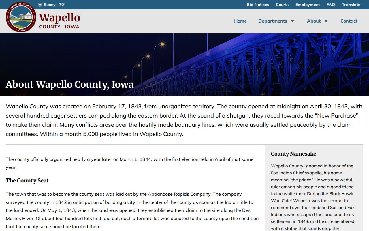 Wapello County courthouse and county history page