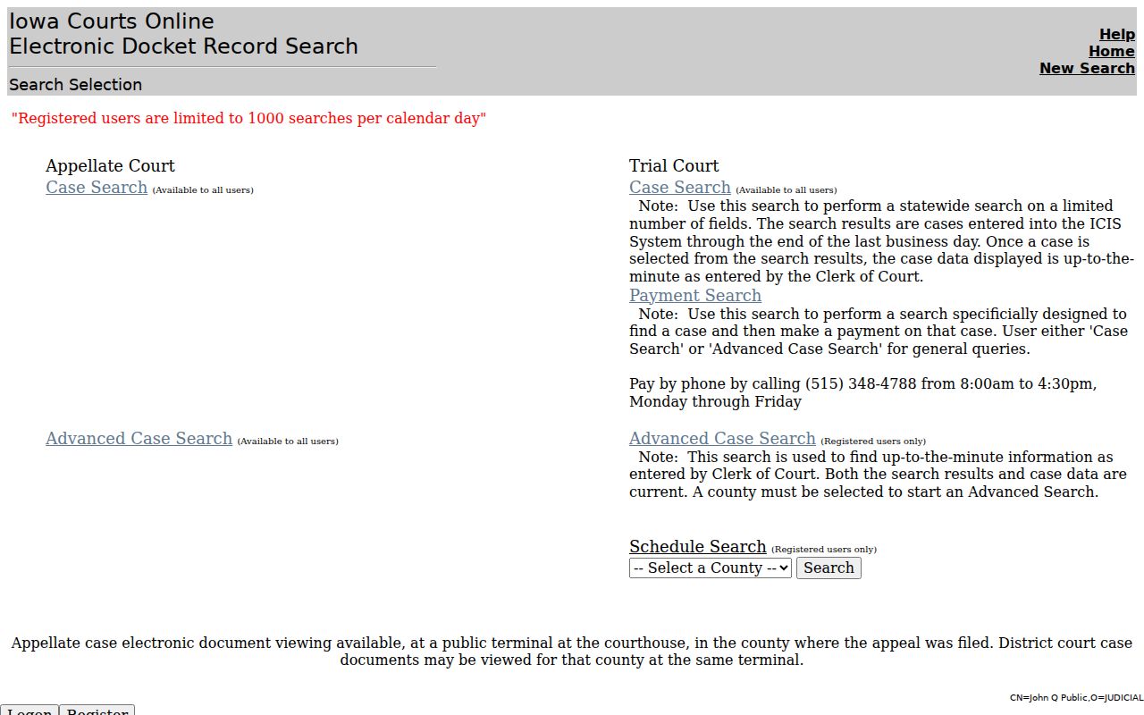 Wapello County criminal court case search in Iowa Courts Online
