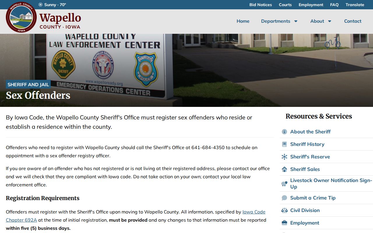 Wapello County sheriff sex offender registry appointment office